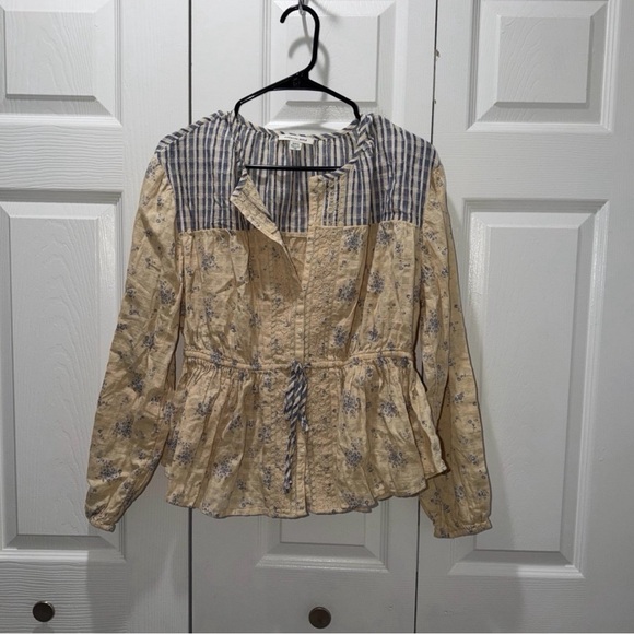 American Eagle Tops - American Eagle Size S Blue and Cream Floral and Striped Peplum-Style Top